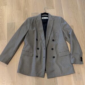 Zara Black and White Checkered Blazer
